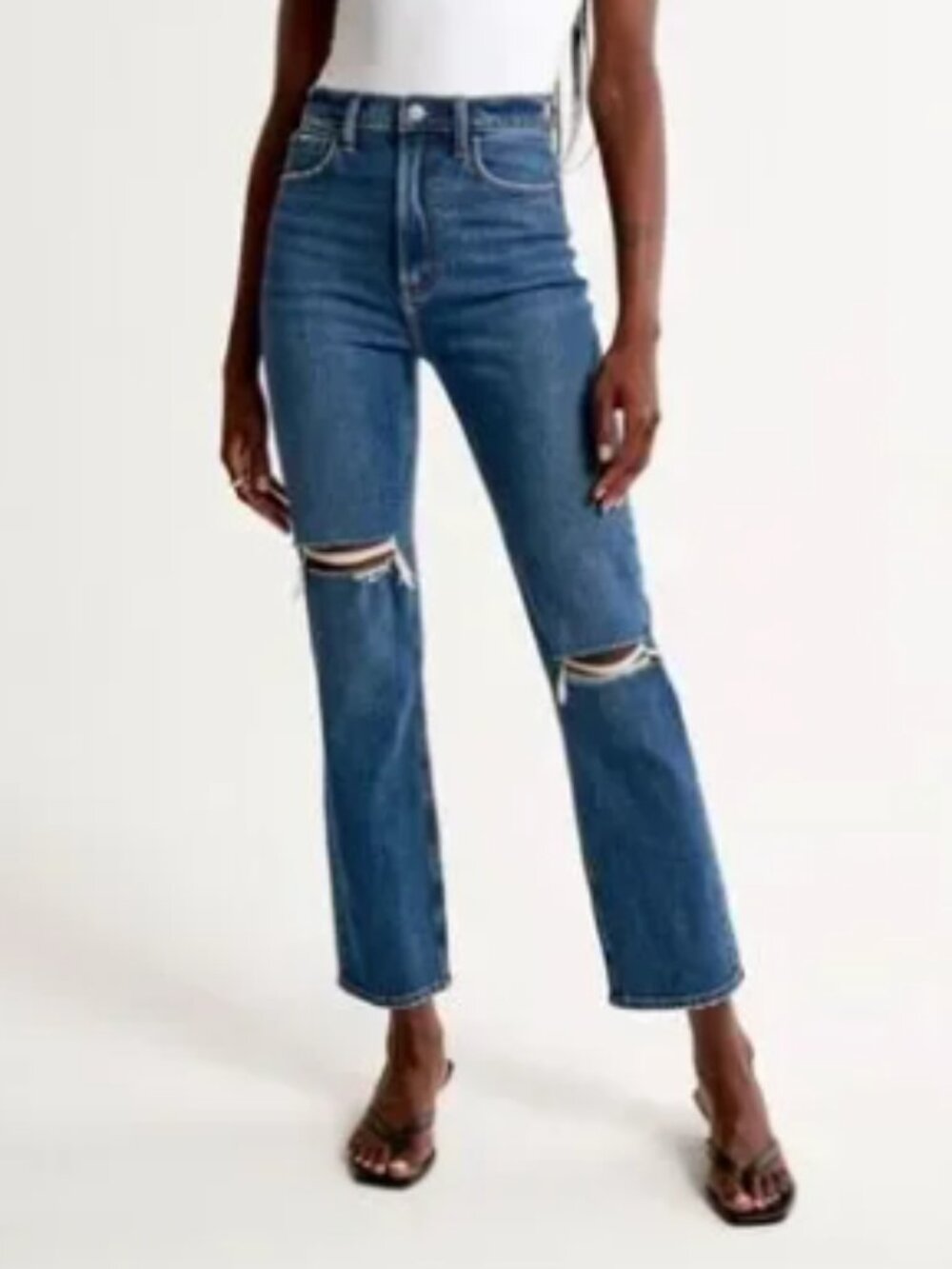 Abercrombie & Fitch Curve Love Ultra High Rise Ankle Straight (Dark Destroy)